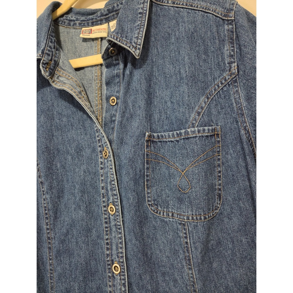 Faded Glory Womens Vintage Denim Maxi Dress Blue Button Front Cotton Plus 20W - Picture 2 of 6